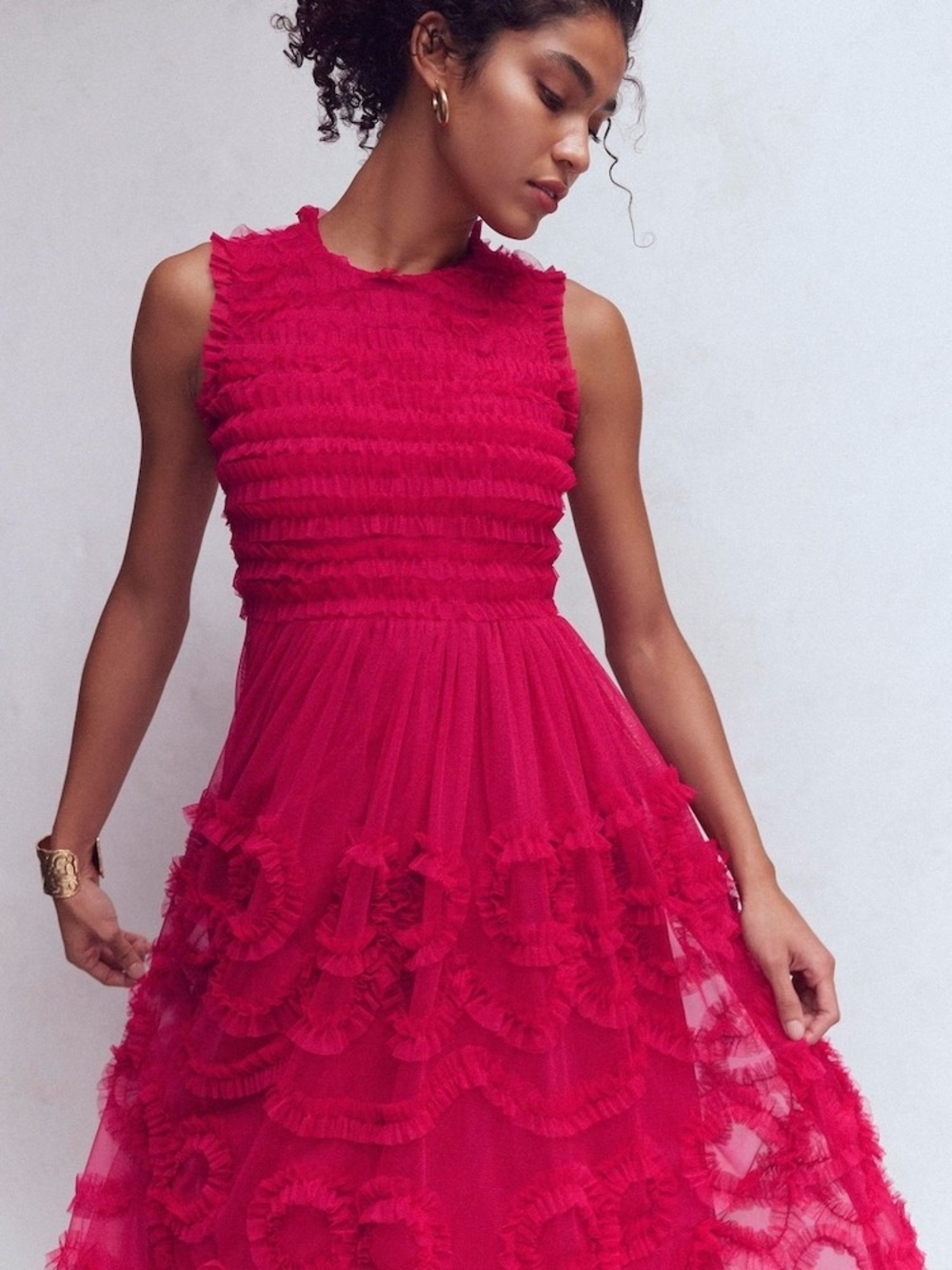 Boden Magenta Pink Tulle Ruffle Midi Dress Size US 4 / UK 8 Sleeveless Party - Picture 3 of 16